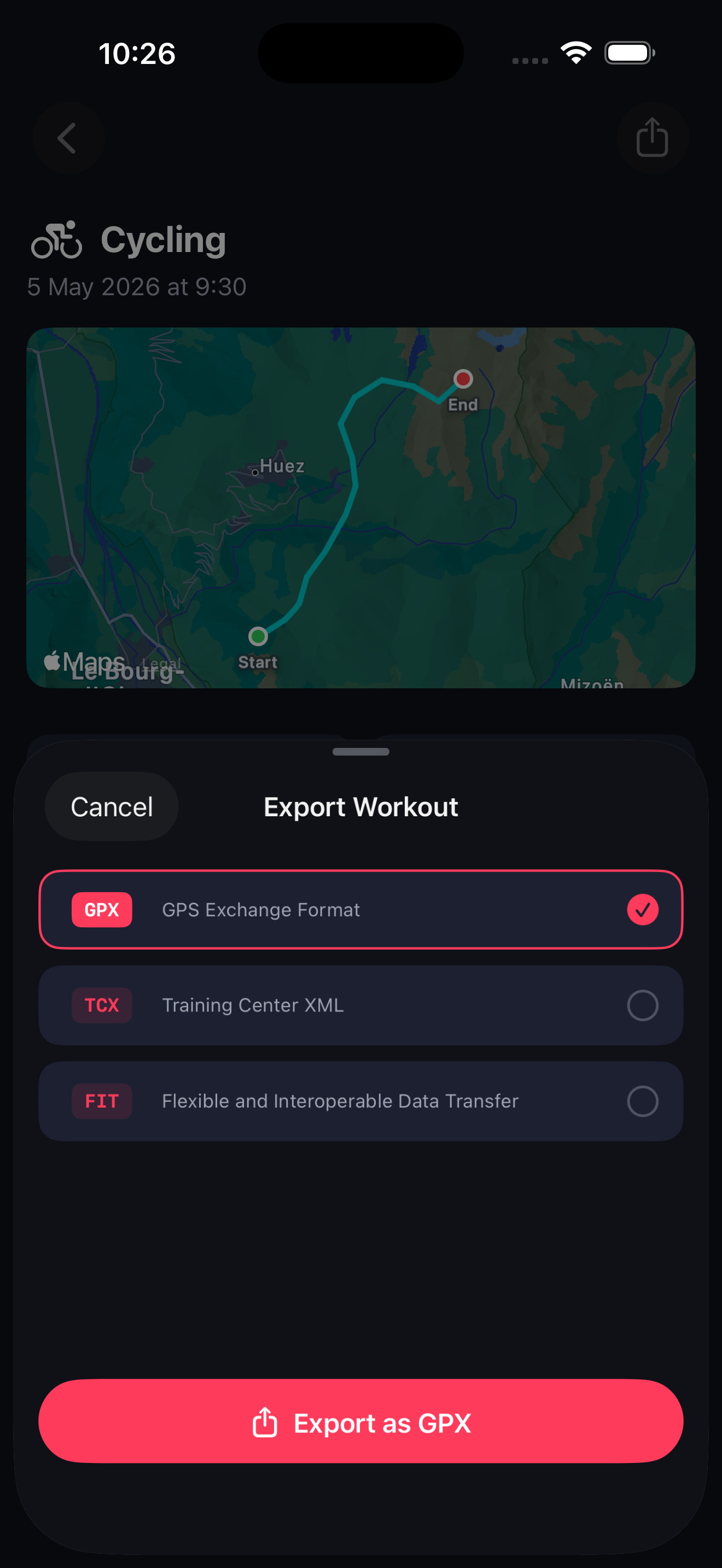 Export format picker